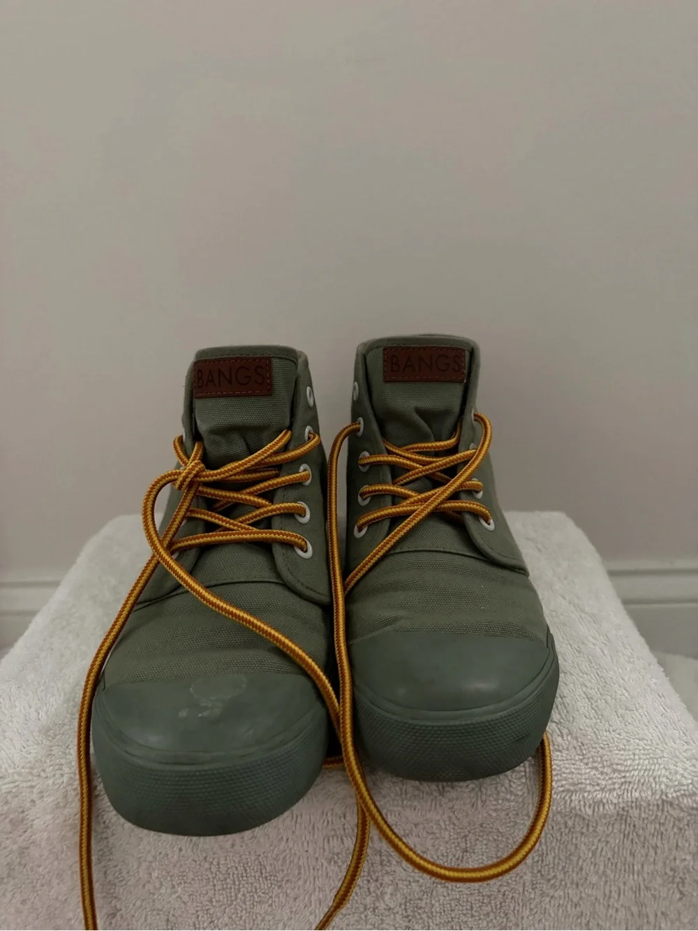 Olive High-Top Canvas Sneakers with Contrast Laces